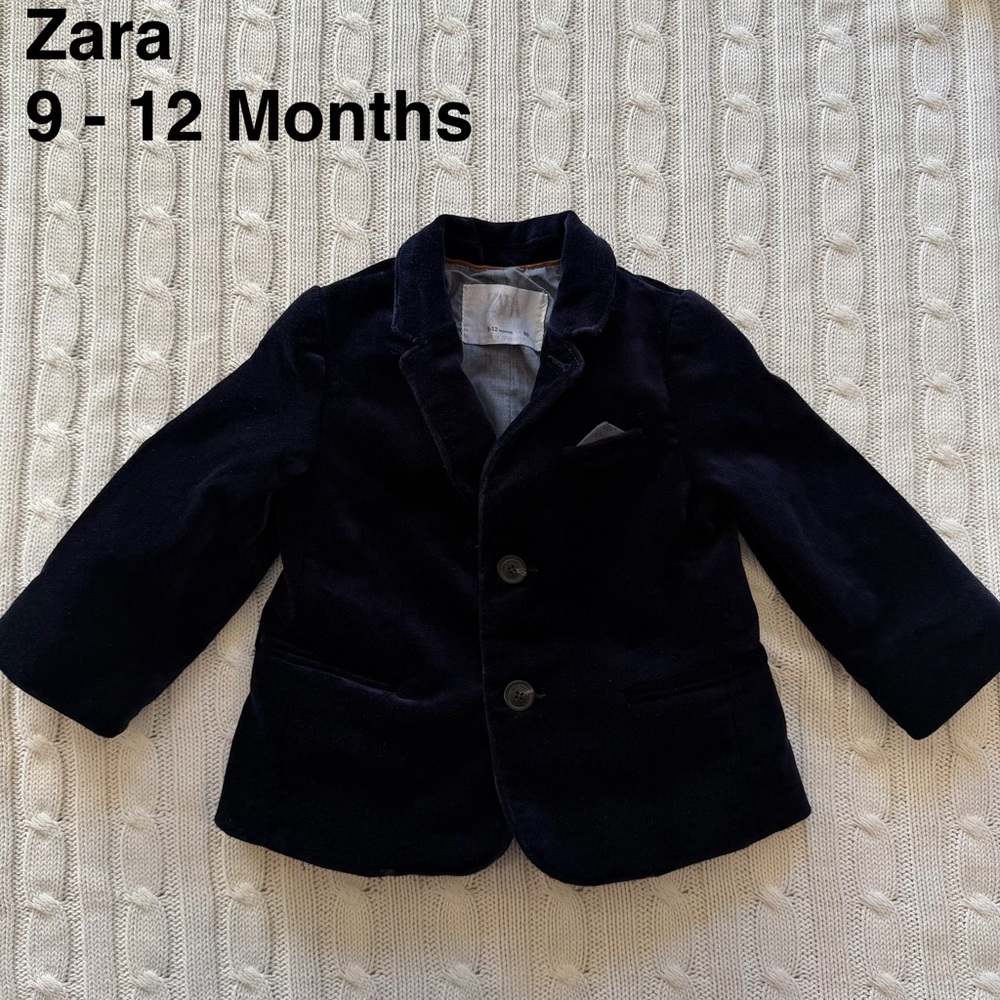 Zara Baby Blazer Velvet Jacket Navy Size 9 - 12 Months Christmas Pics Fancy Navy